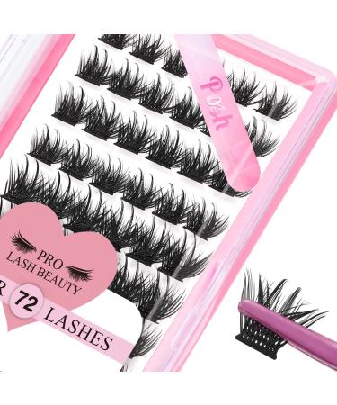 Lash Clusters 72 Pcs Individual Cluster Lashes DIY Lash Extension 8-16mm Eyelash Clusters Volume Wispy Lashes Super Thin Band Reusable Soft & Comfortable(Posh D-8-16mix)
