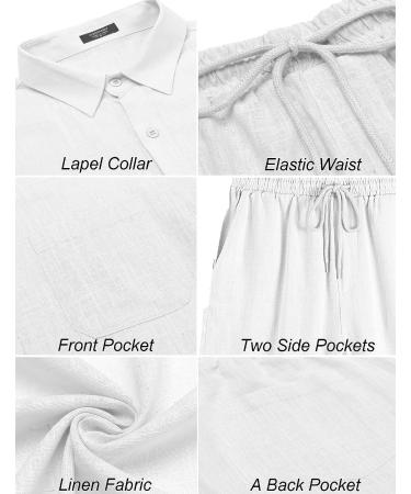 COOFANDY Men's 2 Piece Linen Set - Casual Short Sleeve Shirt and Shorts Beach Set - White, Adult X-Large - Buy Online on GoSupps.com