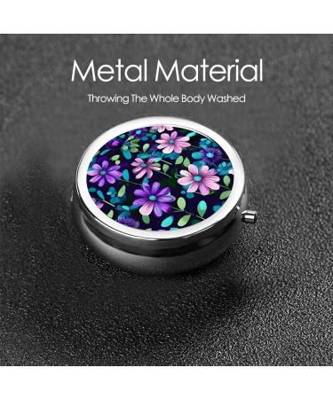 Purple Camellia Round Pill Box | 3-Compartment Organizer for Travel & Purse | Portable Pill Storage Solution - Buy Online on GoSupps.com