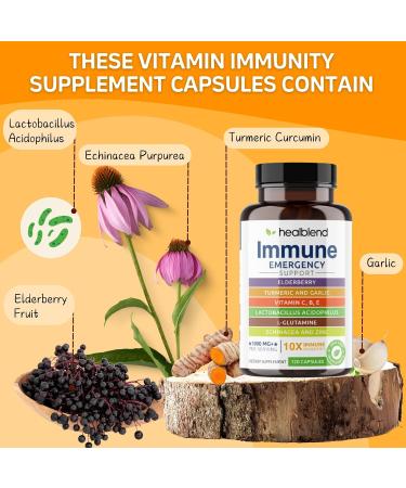 healblend 10 in 1 Immune Support Supplement Booster with Elderberry Zinc Echinacea Turmeric Lactobacillus Acidophilus for Adults 120 Capsules  - Buy Online on GoSupps.com