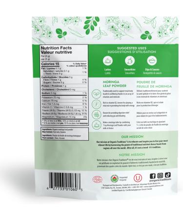 Organic Traditions Organic Moringa Leaf Extract Vegan Non-GMO Organic Superfood Moringa Powder 7oz (200g) Bag 40 servings per bag - Buy Online on GoSupps.com