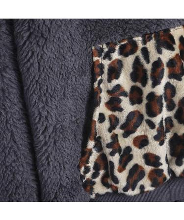 Bigfanshu Womens Sweaters Winter Warm Long Sleeve Stitching Leopard Plush Blouse Coat Sweater Gray - Buy Online on GoSupps.com