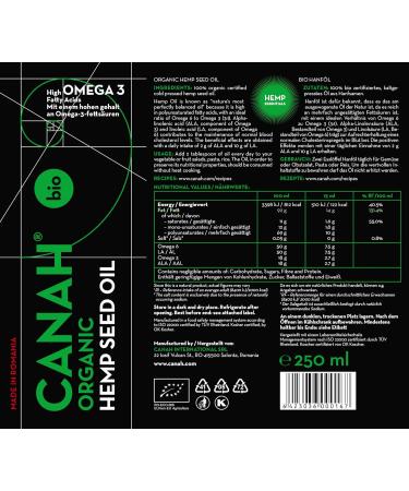 Buy Canah Natural Hemp Seed Oil 250ml - Bio Cold-Pressed Raw Vegan Omega-3 & Omega-6 Rich Kosher Certified for Healthy Cholesterol - Buy Online on GoSupps.com