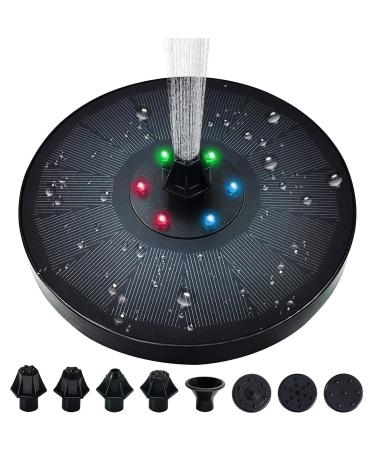 Solar Powered Water Fountain with LED lights Upgraded 3W Water Pump Floating Fountain with 7 Nozzles for Garden Water Feature Birdbath Patio Pond Water Cycling