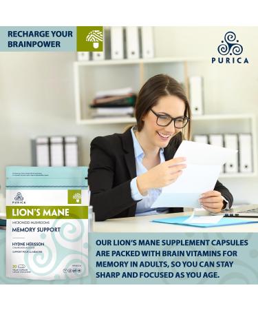 PURICA Organic Lion's Mane Mushroom Supplement - Brain Health Supplement for Memory & Focus 100% Natural Lions Mane Capsules Vegan 30 Count 30 count (Pack of 1) - Buy Online on GoSupps.com