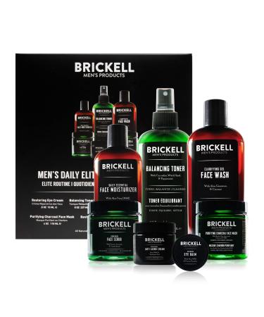 Brickell Men's Daily Elite Face Care Routine I Toner Gel Facial Wash Face Scrub Anti-Aging Night Cream Eye Cream Charcoal Mask and Moisturizer Natural and Organic Scented