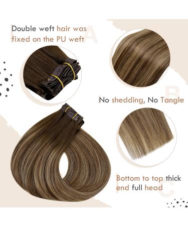 Vivien 55cm Clip-In Real Hair Extensions - 140g Light Blonde Ombre Dark Brown with Caramel Highlights - 7 Pcs 22 Inch #4/27/4 - Buy Online on GoSupps.com
