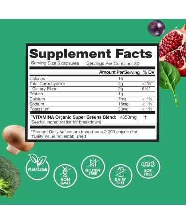Zena Nutrition Organic Super Greens Fruit & Veggies Supplement 70+ Superfoods from Fruit & Vegetables Spirulina Chlorella Prebiotics & Probiotics Digestive Enzymes for Gut Health 180 Capsules Unflavoured Capsules - Buy Online on GoSupps.com