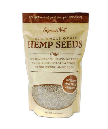 Hemp Seeds, 100% Whole Grain, 12 Oz Resealable Bag, High Protein & Amino Acids (10 grams of Protein per serving), Gourmet Nut Seeds 12 Ounce (Pack of 1)