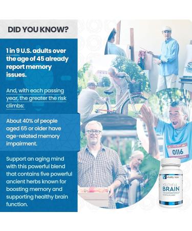 Vitality Now Youthful Brain 4-Bottle Bundle - Memory & Brain Health Support Supplement - Bacopa Monnieri, Ginkgo Biloba, B12 - 240-Day Supply - 960 Capsules - Buy Online on GoSupps.com