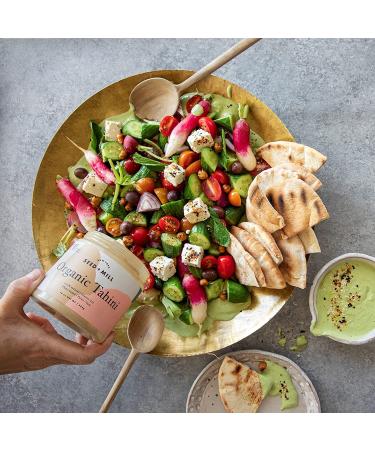 Seed + Mill Organic Tahini Sauce - Vegan, Kosher, Non-GMO, Keto, Paleo, Whole30, Gluten Free - 16oz Silky Smooth Texture - Perfect for Hummus, Dips, Dressings, Falafel, and Halvah - 1 Pound Pack - Buy Online on GoSupps.com