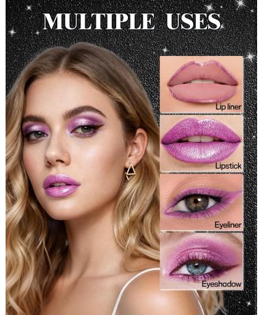 Rouge a Levre Paillet M tallique Rouge L vres Violet Clair Brillant Mat Longue Tenue Waterproof Lip Stain Haut Pigment Sans Transfert 2 in 1 Crayon a Levre Fard a Paupiere Maquillage Femme-02 02 Violet Clair - Buy Online on GoSupps.com