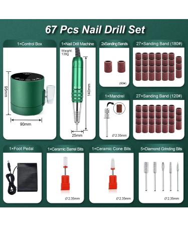 KUIIYER Electric Nail Drill Machine 35000RPM Kit with Foot-Mode & Touch Screen - 67Pcs Variable Speed Forward & Reverse Nail File Set for Gel Acrylic Nails & DIY Manicure Pedicure - Buy Online on GoSupps.com