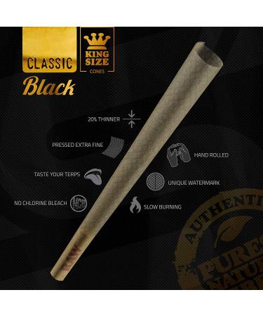 RAW Cones Classic Black 1-1/4 Size 100 Pack - Natural Pre Rolled Rolling Paper with Tips & Packing Tubes | Slow Burning & Thin | 100 Count - Buy Online on GoSupps.com