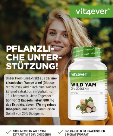Wild Yam Root Extract - 365 Capsules - Original Mexican Wild Yam Root - High dosed with 880mg of extract (including 176mg of diosgenin) per daily dose - Vegan - Buy Online on GoSupps.com