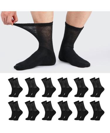 LIN Diabetic Socks for Men & Women Non-Binding Circulatory Extra Wide Top Socks Edema Neuropathy Lymphedema 4 6 12 Pairs Crew/Jet Black  12 Pairs  10-13 - Buy Online on GoSupps.com