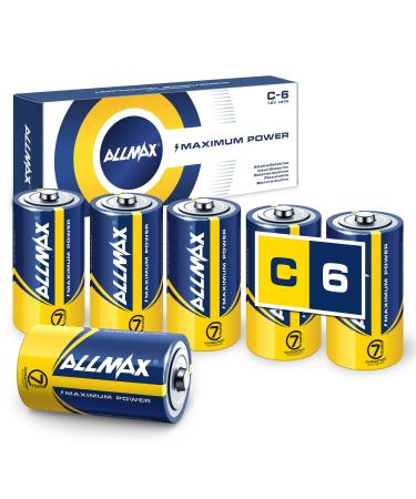 Allmax C Maximum Power Alkaline Batteries (6 Count)  Ultra Long- Lasting, 7-Year Shelf Life, Leakproof Design, 1.5V 1 Count (Pack of 6)