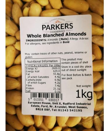Parkers Whole Blanched Almonds 1kg - Buy Online on GoSupps.com
