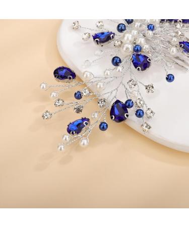 Sither Blue Crystal Hair Clip for Women Bridal Wedding Pearls Hair Comb for Women Headpiece Hair Accessories for Bride Party Prom Gift - Buy Online on GoSupps.com
