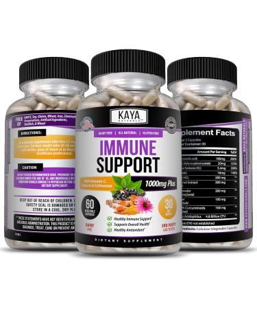 Kaya Naturals Elderberry Immune Support Capsules - 60 Count | Zinc, Vitamin C, Probiotics & Turmeric for Adults | Sambucus Elderberry Vitamins for Immune System Booster - Buy Online on GoSupps.com