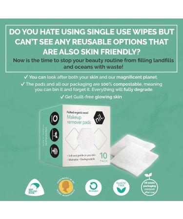 NIL Washable Makeup Remover Pads - Eco-Friendly Zero Waste Wipes for Gentle Cleansing - 10 Reusable Woolen Pads for Eyes Face & Lips - Buy Online on GoSupps.com