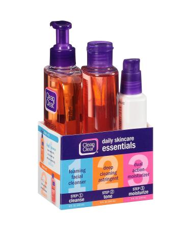 Clean & Clear Daily Acne Skincare Set - Foaming Cleanser, Astringent, Moisturizer | Oil-Free | 3 Piece Set - Buy Online on GoSupps.com
