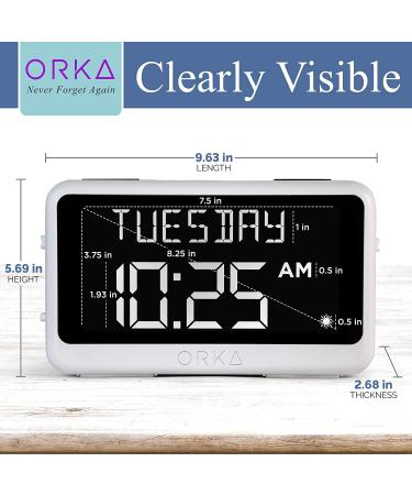 ORKA Talking Clock for Elderly Seniors | Medication Pill Reminder Recordable Alarm- Customize Multiple Alarms | Digital Day Clock 8 Display for Dementia & Impaired - Buy Online on GoSupps.com