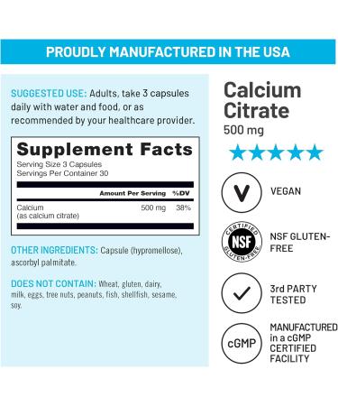 NatureWise Calcium Citrate 500mg Capsules - Supplement for Bone Health - Easy to Digest & Absorb - Vegan Non-GMO Gluten-Free - 90 Count 30-Day Supply  - Buy Online on GoSupps.com
