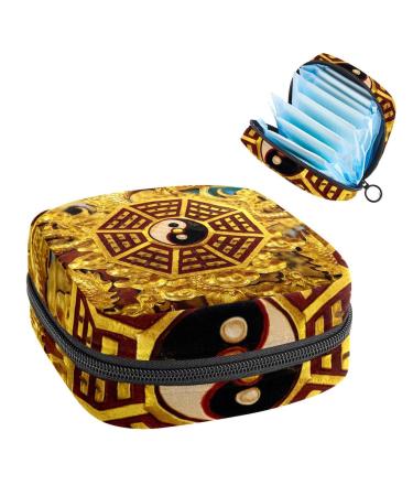Women's bonds Storage Pockets Still Pad Halter Goldener Dragon Yin Yang Portable Period Kit Bag Feminine product bag for women girls color1