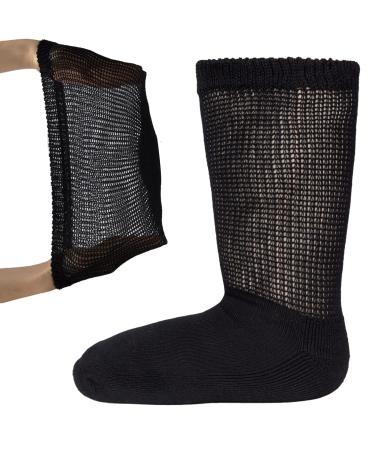 2 Pair Extra Wide Socks for Diabetic Hospital Bariatric Socks Walking Boot Replacement Socks Medical Liner Lymphedema Socks Black 10-13