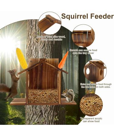 Garden Squirrel Feeder Wooden Squirrel Feeder House Large Capacity Squirrel Feeding Stations Easy to Fill Chipmunk Feeding Platform for Corn Peanuts Outside 32.5x12.5x21cm - Buy Online on GoSupps.com