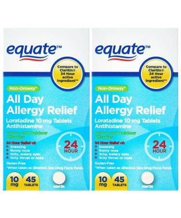 Loratadine Tablets 10 mg 24-Hour Non-Drowsy Allergy Relief Antihistamine 45 Count (Pack of 2)
