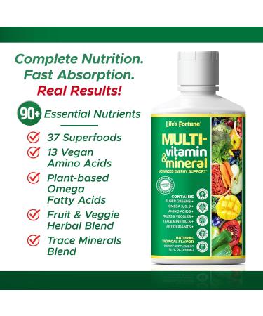 Life's Fortune Liquid Multivitamin for Adults Men & Women Teens High Absorption Daily Vitamins Trace Minerals Amino Acids with Biotin L-Arginine Potassium Tropical Flavor Sugar Free 32 oz 32 Fl Oz (Pack of 1) - Buy Online on GoSupps.com