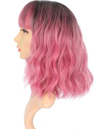 FAELBATY Ombre Black Rose Red Short Wave Bob Synthetic Wig with Bangs - Cosplay & Halloween Costume Wig for Women - Buy Online on GoSupps.com
