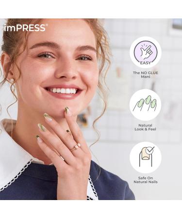 KISS imPRESS No Glue Mani Press-On Nails - As It Was Design Medium Almond Shape Neutral/Green - 30 Nails & Accessories Included Perfect for International Shipping - Buy Online on GoSupps.com