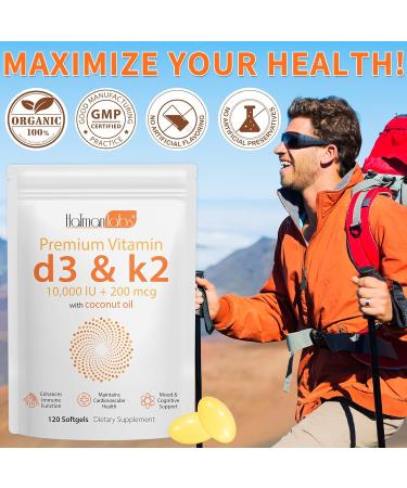 120 Count Vitamin D3& Vitamin K2 Vitamin D3 K2 Softgel (MK-7) Vegan Vitamin D3 K2 Supplement Free of GMO Gluten Soy (B) - Buy Online on GoSupps.com