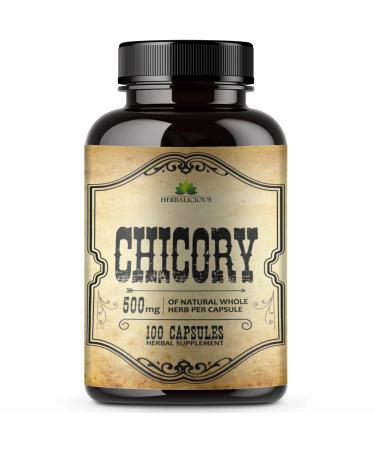 HERBALICIOUS Chicory Root Supplement Prebiotic - Natural Herbal Support for Immune System Digestion Appetite Control Heart Health - 100 Capsules