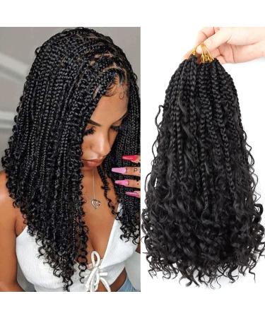 Hayalisha 8 Packs Crochet Box Braids Curly Ends 12 Inch Boho Box Braids Crochet Hair Bohemian Bob Box Braid Crochet Braids for Black Women 1B# 12 Inch (Pack of 8) 1B#