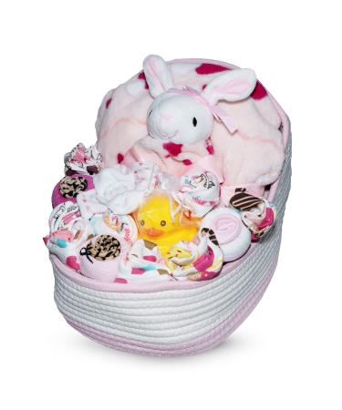Bassinet New Baby Girl Gift Set, Baby Layette Set with 17-Piece Unique New Baby Essentials for Expecting Moms and New Parents, Pink - Nikkis Gift Baskets