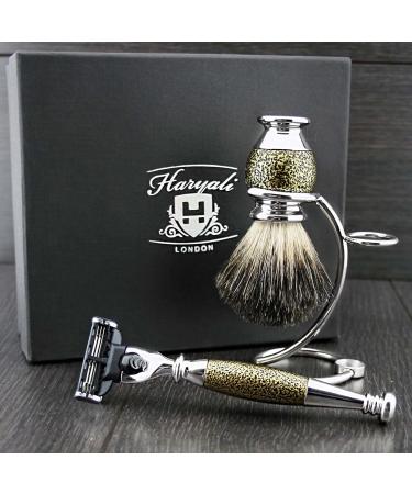 Buy 3 Pc Men's Shaving Kit - 3 Edge Razor Black Badger Hair Brush & Stand | Perfect Grooming Gift for Men - Fast International Shipping - Buy Online on GoSupps.com