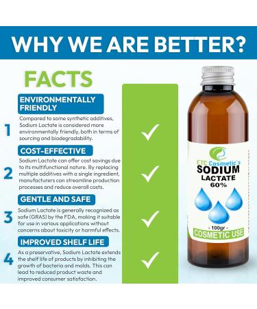  ETC Cosmetic s Sodium Lactate 60% - 100g (Bottle 3/4 full) - Use: For bar soaps it is helpful to produce a harder bar that lasts longer | An excellent additive - Buy Online on GoSupps.com
