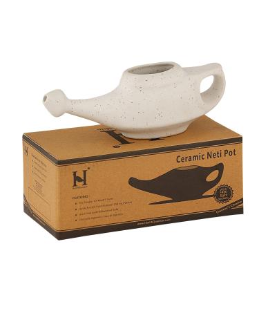 HealthGoodsIn Ceramic Neti Pot Dishwasher Safe for Nasal Cleansing + 5 Sachet Neti Salt - Ivory Color