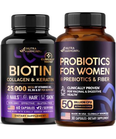 NUTRAHARMONY Biotin Collagen Keratin & Probiotics for Women Capsules