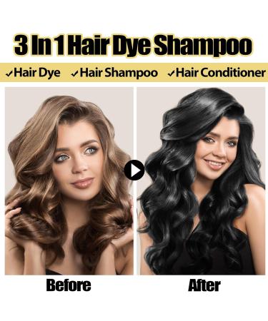 RUNBEN 3 in 1 Black Hair Dye Shampoo - Herbal Gray Hair Coverage for Women & Men Natural Plant Formula - 500ML - Buy Online on GoSupps.com