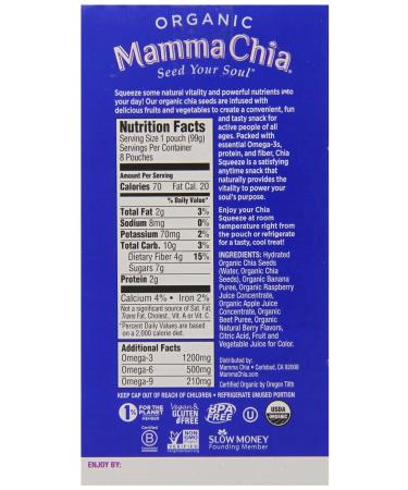 Mamma Chia Organic Wild Raspberry Chia Squeeze - 8 Vitality Snacks (3.5 oz Each) - Buy Online on GoSupps.com