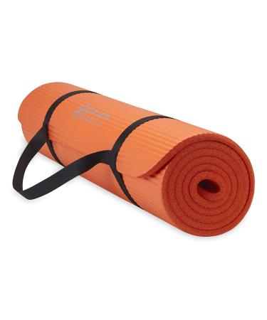 Gaiam Essentials Thick Yoga Mat Fitness & Exercise Mat with Easy-Cinch Yoga Mat Carrier Strap, 72"L x 24"W x 2/5 Inch Thick Orange