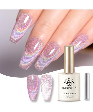 BORN PRETTY Holographic Magnetic Gel Nail Polish Reflective Glitter Gel Nail Polish Cat Magnetic Eye Gel Polish Pink Nail Art 15ML Glitter Pink Magnetic