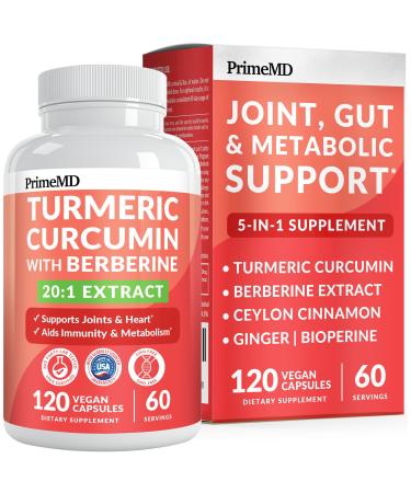 5-in-1 Organic Turmeric Curcumin Supplement (4210mg) with Berberine, Ceylon Cinnamon Bioperine and Ginger Supplements for Joint, Heart, Gut, & Metabolic Support (120 ct) Regular 120 Count (Pack of 1)