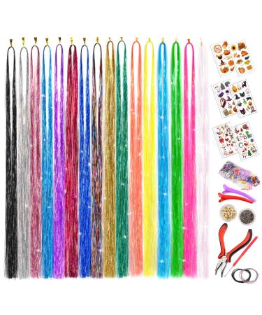 Hair Tinsel Kit  16 Colors Tinsel Hair Extensions with Tools  Glitter Fairy Hair Tensile for Halloween Cosplay Christmas New Year