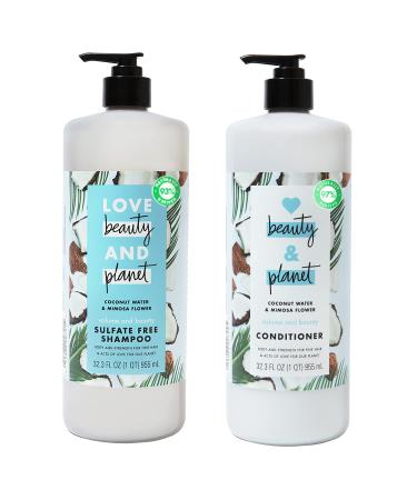 Love Beauty and Planet Volume and Bounty Thickening Shampoo and Conditioner Hair Care For Fine Hair Coconut Water and Mimosa Flower Sulfate-Free Paraben-Free Vegan 32.3 oz 2 Count 32 oz SH/CD Set